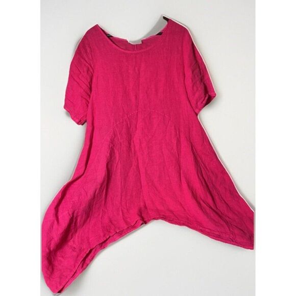 Tina Stephens 100% Linen Tunic Blouse Top Pink Made in Italy One Size.   K - Picture 1 of 6
